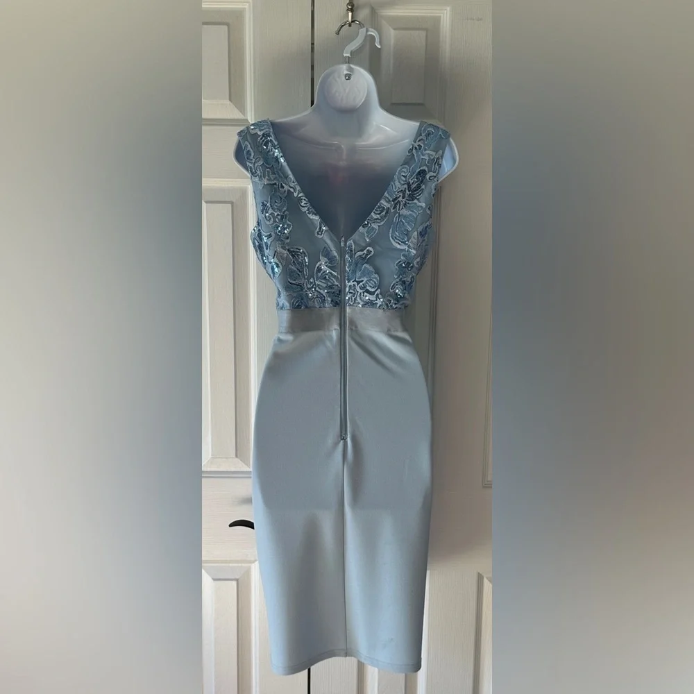 City Goddess Light Blue Sequin Lace Mesh Bodycon Dress US 6
